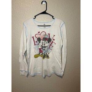 Disney Mickey & Minnie Mouse Love Long Sleeve Top, Women's XL White